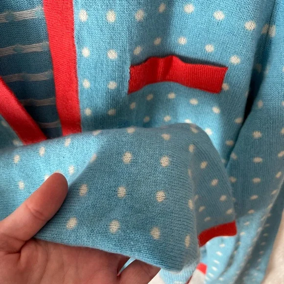 J. McLaughlin 100% Cashmere Dottie Seabreeze Cardigan Blue & Coral polka dot - Picture 4 of 5